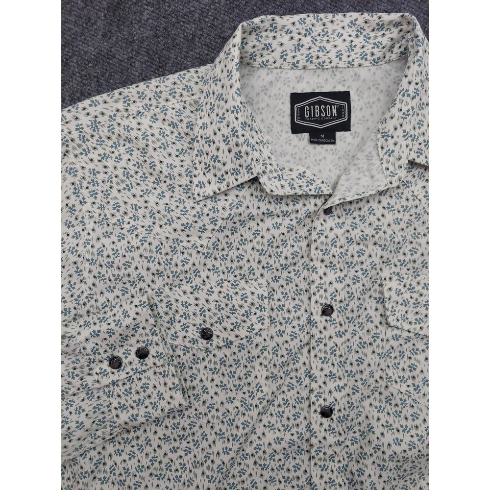 Gibson Trading Co Shirt Mens Medium Blue Floral Pearl Snap Long Sleeve Western